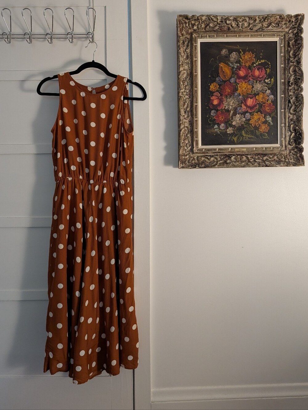 90s Brown and White Polka Dot Dress